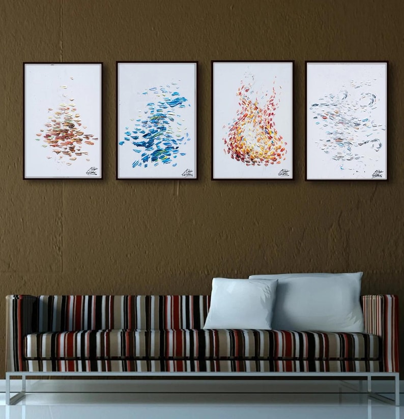 Painting 4 elements 30" - Fire , air, water , earth. - original painting, very classical art, relaxing energy, by Koby Feldmos image 1