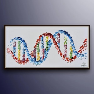 DNA 50" original oil Painting Gift for doctor, art for office, medical graduate, genetic code, science art, gene by Koby Feldmos image 1
