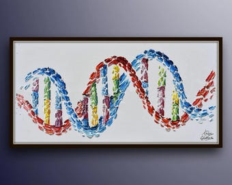 DNA 50" original oil Painting Gift for doctor, art for office, medical graduate, genetic code, science art, gene by Koby Feldmos