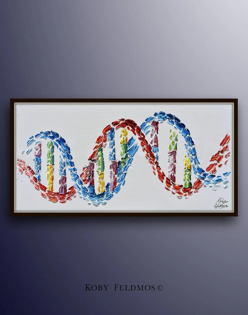 DNA 50" original oil Painting Gift for doctor, art for office, medical graduate, genetic code, science art, gene by Koby Feldmos image 1