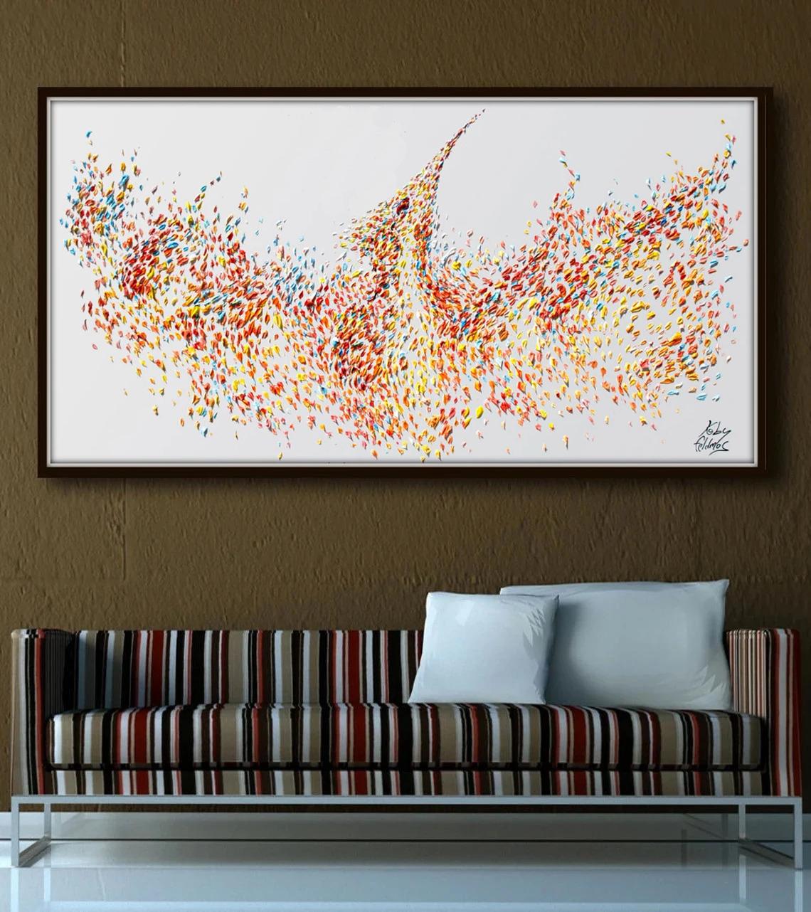 フェニックスのオリジナル油絵60インチ、美しい厚手の質感