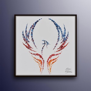 Abstract Phoenix 35" incredibly beautiful oil painting on canvas thick layers must own painting by Koby Feldmos