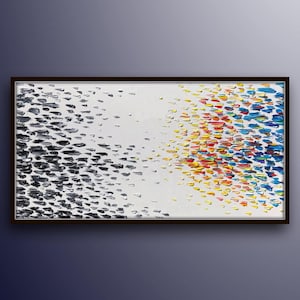 Abstract 50" painting black white Painting Black white and colors, Modern contemporary art impasto style textured art painting