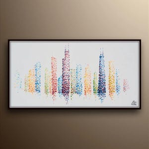 Chicago Skyline 50&quot; oil on canvas, orifinal oil painting on canvas, hand painted by Koby Feldmos