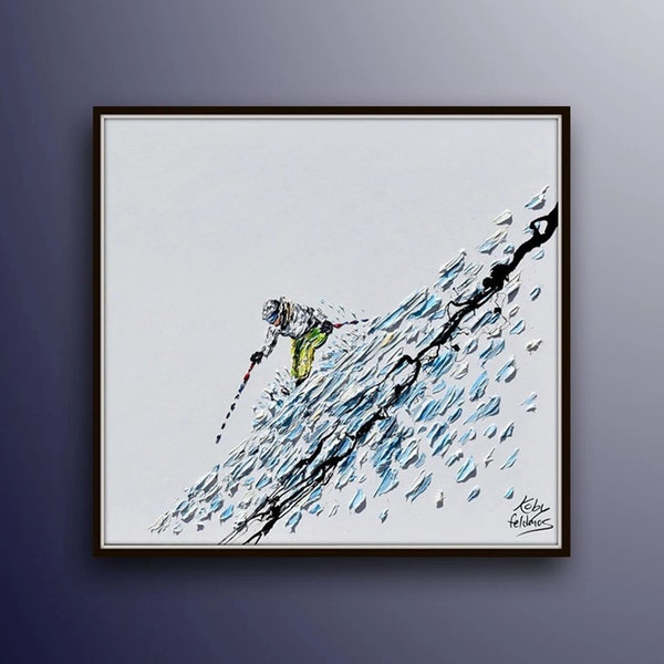 Ski 35 ""Gemälde schönes Originalgemälde Ski, dickes Ölgemälde Textur, moderne Kunst von Koby Feldmos."