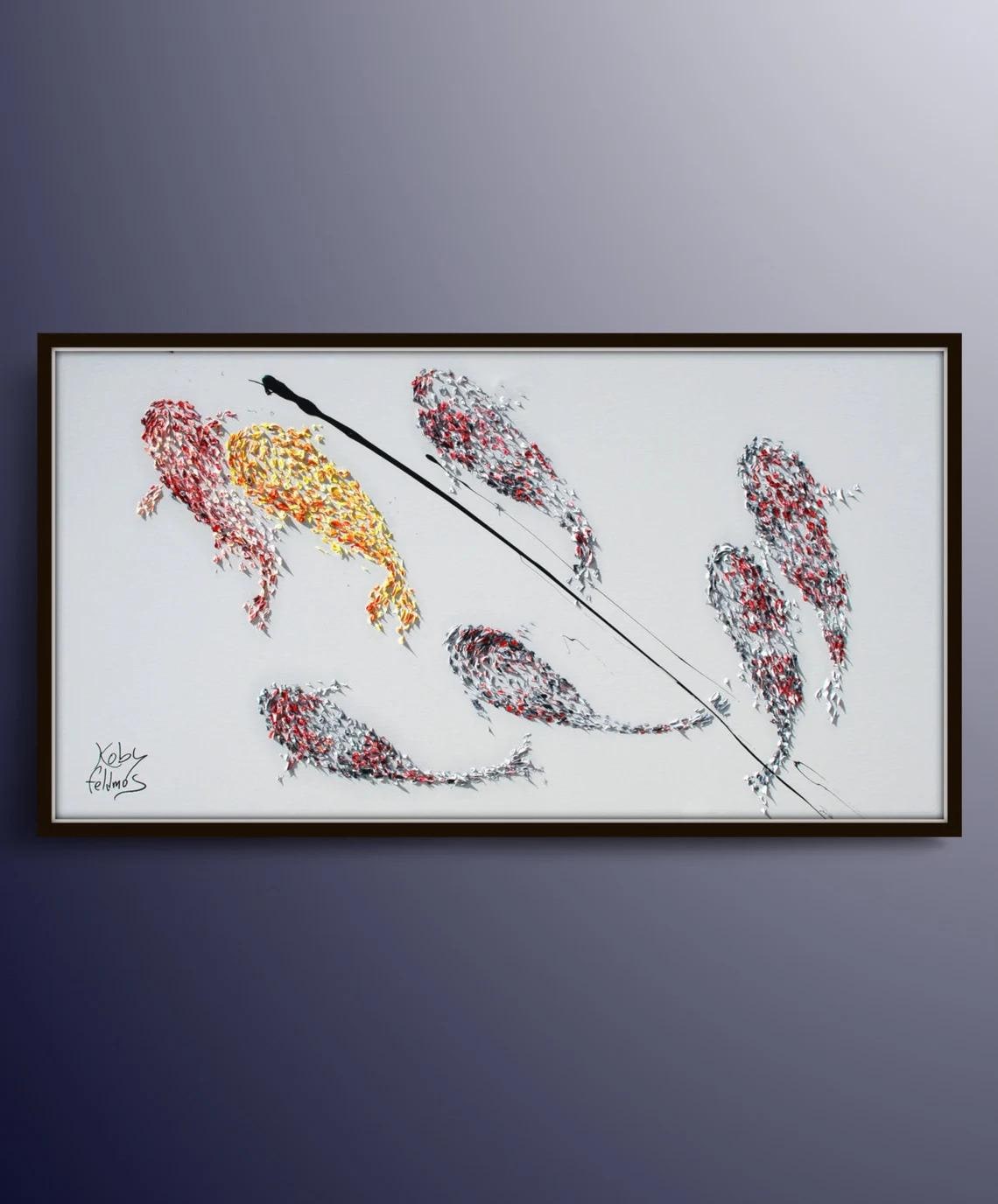 柔らかい 鯉の風水幸運の絵画 55 番の インチ、幸運のキャンバスの油絵、8 絵画