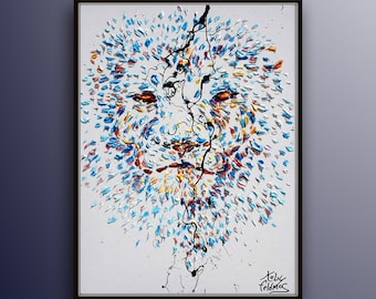 Painting Lion 40" original oil Painting on canvas, Modern Art, Express Shipping, By Koby Feldmos