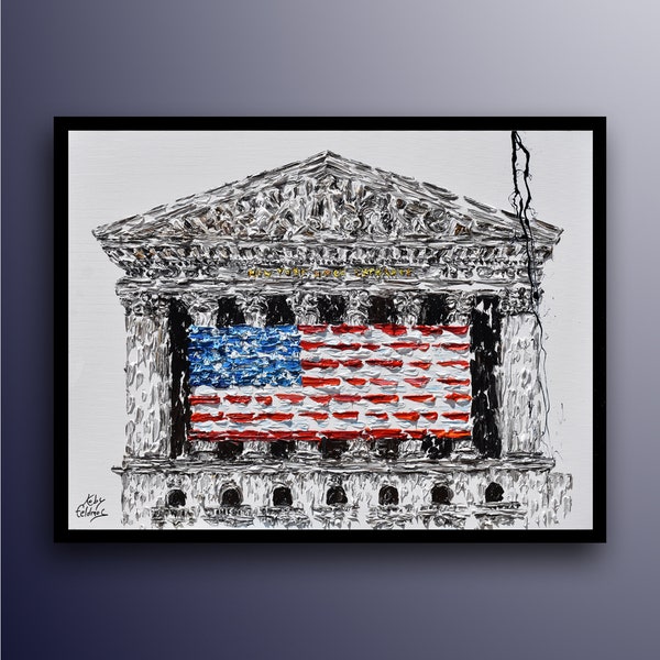 Wall Street Building 40" x 30" in New York , Beautiful painting for an office, financial advisors, stock exchange, bank industry, etc.