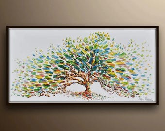 Tree 60" Original oil painting on canvas, Luxury thick layers tree of Life, Large size painting, Gives extremely good vibes, by Koby Feldmos