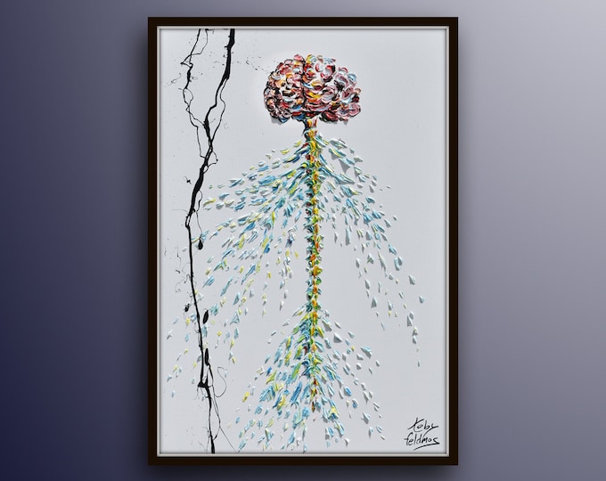 Spine ART 40" vertebrae brain nerves with nerve system  oil painting on canvas, art, gift idea, thick layers, modern style, By Koby Feldmos