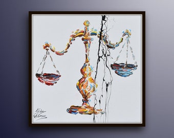 Office painting 35" scales of justice, libra astrology zodiac sign for lawyers office, lawyer gift, original hand made by Koby Feldmos
