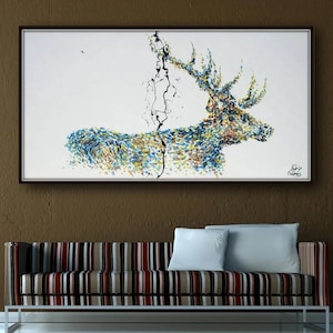 Poder del Ciervo 60" hermoso ciervo texturizado, noble, lienzo grande, colores intensos, pintura de arte moderno en lienzo de Koby Feldmos imagen 4