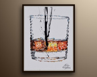 Bourbon Whiskey 30" Alcohol painting beautiful glass of whiskey can be for an office for a restaurant or bar as a gift idea drink beverage