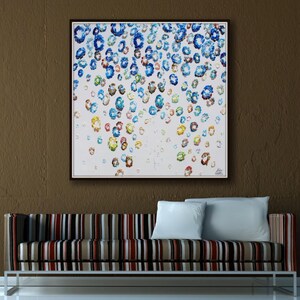Abstract oil Painting 35" Abstract Curtain of Blue balls Amazing texture, oil painting on canvas, Handmade and art, Koby Feldmos image 4