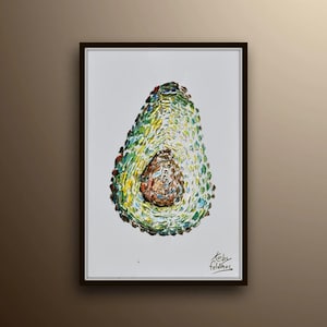 Avocado, 30&quot; thick oil paint impasto style modern Art on canvas, Express shipping, Kitchen decor idea By Koby Feldmos