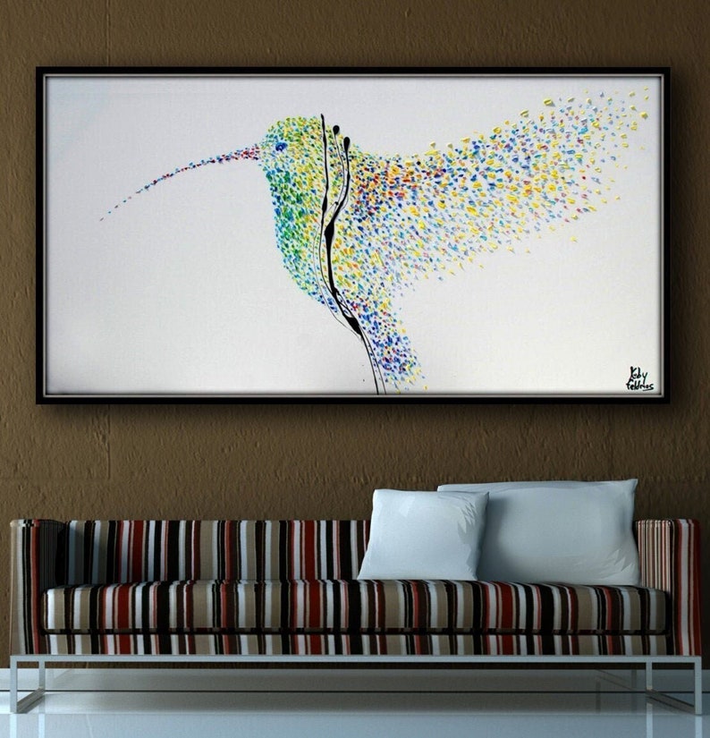 Painting Hummingbird 55 Original oil painting on canvas, Clean Modern looks, Beautiful refreshing colors, Express shipping, Koby Feldmos image 1