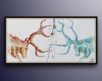 Großes 50 "Gemälde Hirsch Hörner Tier, Original und handgemachte Ölgemälde auf Leinwand, Express Versand weltweit, von Koby Feldmos