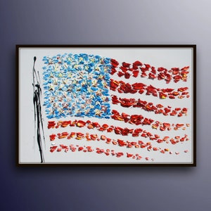 American Flag USA 40" flag United states of america, original oil painting on canvas, handmade by Koby Feldmos