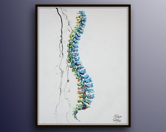 Spine ART 40" vértebras Pintura pintura al óleo sobre lienzo, arte, idea de regalo, capas gruesas, estilo moderno, Por Koby Feldmos