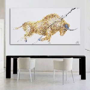 Djurtjurmålning 60" gul abstrakt målning på duk, original och handgjord oljemålning, expressfrakt, av Koby Feldmos bild 4