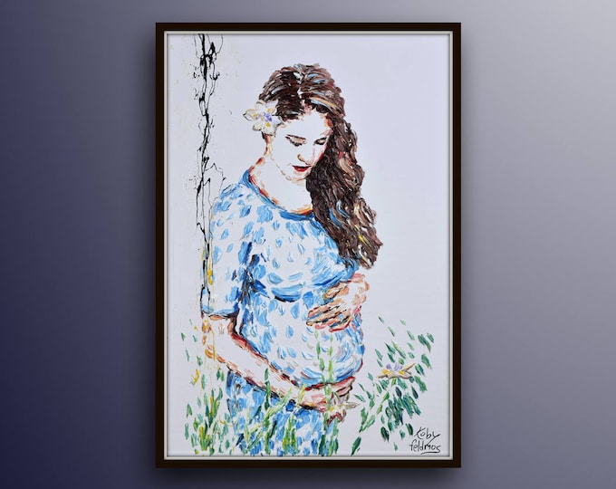 Custom painting 40" Baby shower baby birth gift pregnancy pregnant woman gift idea, Figure custom made painting by Koby Feldmos