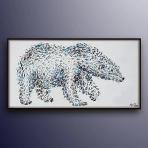 Orso polare Bellissimo dipinto di un animale di grandi dimensioni da 60 pollici su tela, originale fatto a mano, strati spessi, animale estremamente potente, di Koby Feldmos