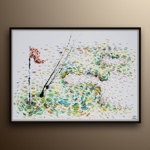 Golf painting 60" beautiful original hand made oil painting of Golf course game Sport ball by Koby Feldmos