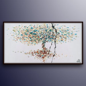 Tree of Life 67" Original Oil Painting on Canvas, beautiful look, full of texture, white canvas, Handmade by Koby Feldmos