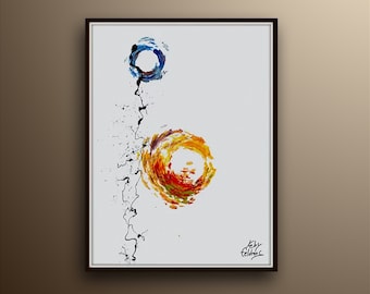 Painting Sun & Moon 40" Original Abstract Oil Painting on canvas, Home decor, Express shipping, By Koby Feldmos
