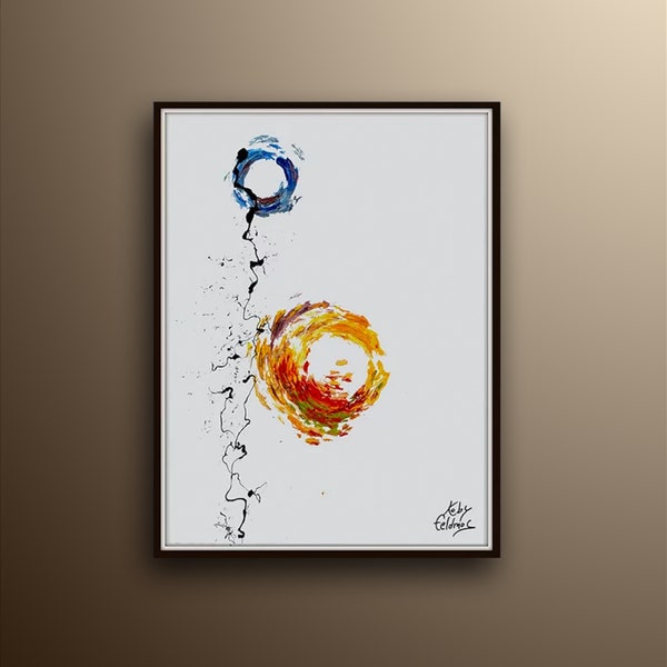 Painting Sun & Moon 40" Original Abstract Oil Painting on canvas, Home decor, Express shipping, By Koby Feldmos