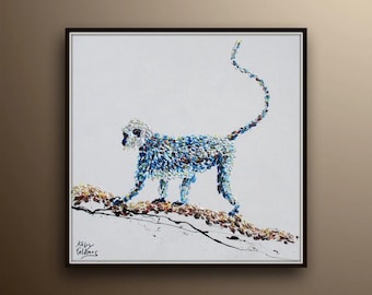 Mono de 25", pintura al óleo original hecha a mano con textura, estilo moderno de Koby Feldmos