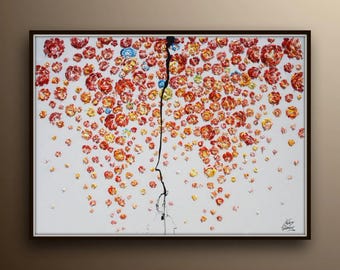 Tenda astratta di fiori 60" dipinto a olio originale di Koby Feldmos