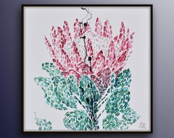 Protea Flower 35" Beautiful relaxing oil painting of a protea, the Protea flower represents change and hope - original painting Koby Feldmos