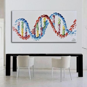 DNA 50" original oil Painting Gift for doctor, art for office, medical graduate, genetic code, science art, gene by Koby Feldmos image 4