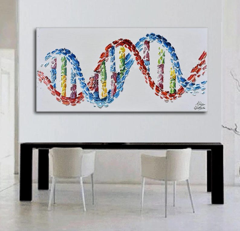DNA 50" original oil Painting Gift for doctor, art for office, medical graduate, genetic code, science art, gene by Koby Feldmos image 4
