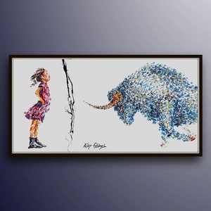 Office painting 50&quot; Brave Girl , oil painting on canvas, Bull vs. Girl, Stock exchange market, business art, art for office, Koby Feldmos