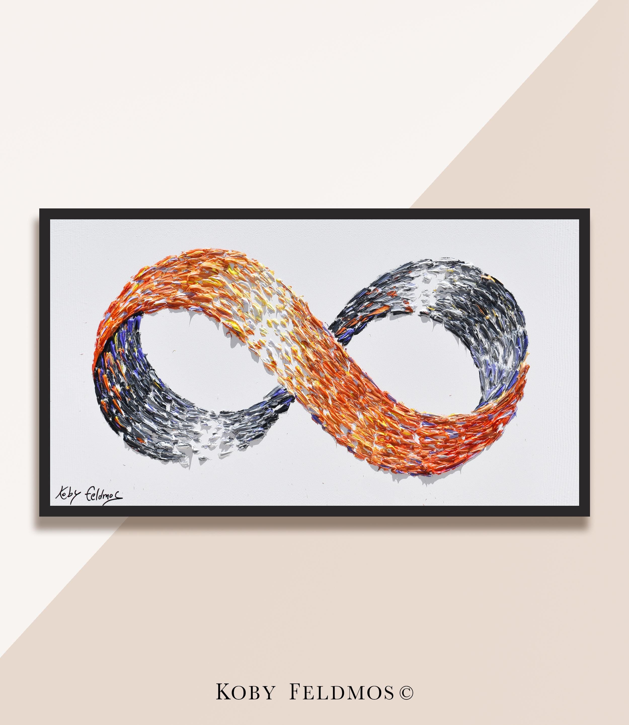 Abstract Painting 60" Infinity Symbol Original Abstract Oil Painting, Oil Painting, Cold Warm Tone, Modern Style, By Koby Feldmos