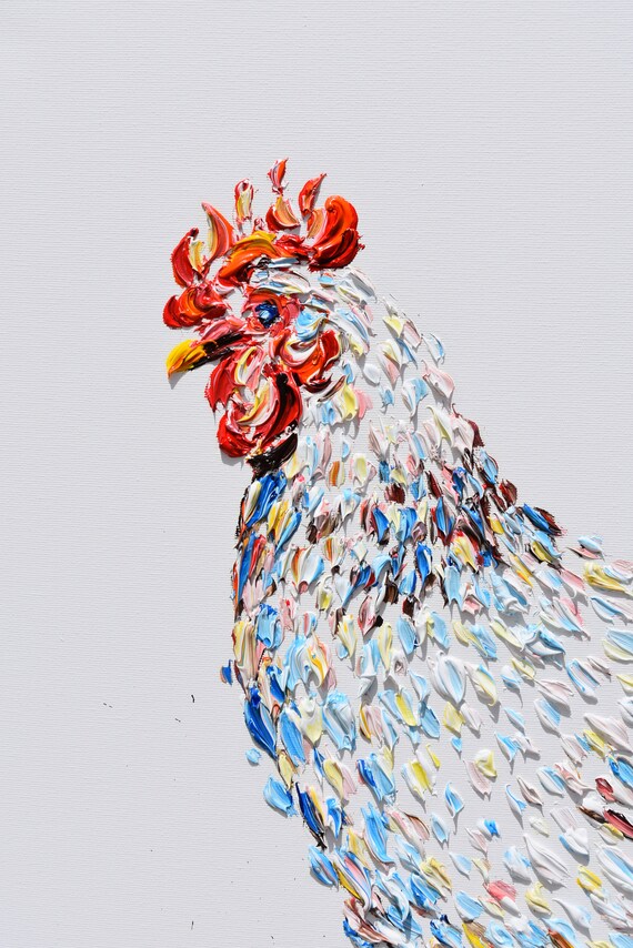 鶏 25インチ 絵画 鶏 動物の絵画、キャンバスに描かれた