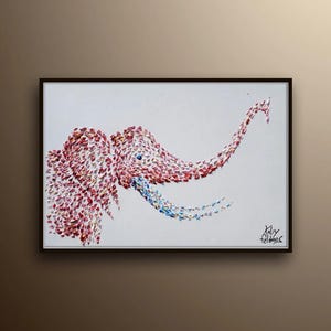 Elephant 40" oil Painting Beautiful pink and and blue colors, Lots of texture, cute for any room, calming painting, By Koby Feldmos