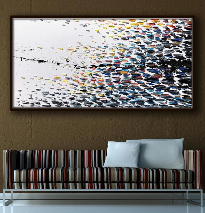AMAZING! 60" Abstract painting Black white and colors , beautiful thick texture of oil, large painting original painting by Koby Feldmos image 4