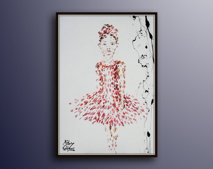 Nursery room painting 40" Beautiful pink Tutu Girl painting for a girl room, special gift, little girl painting, painting, by Koby Feldmos