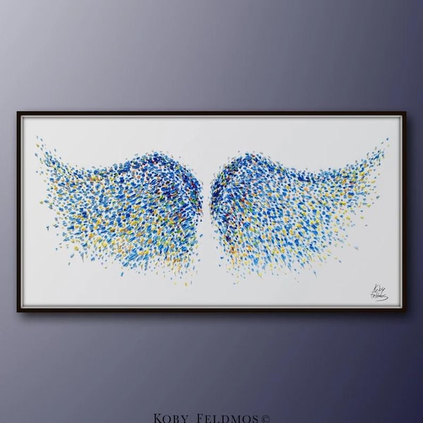 Angel Wings 50" painting Large original oil painting of Angel wings, Textured painting, Handmade art Angel By Koby Feldmos