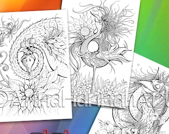 JUST for FUN:"Freak Birds" Set of 3 funny printable coloring pages for Adults&Children by AnnaHannahArt -format A3/PDF/jpg/black/sepia/light