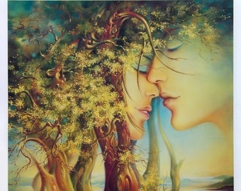 angels love forest connection marriage wedding valentines phantasy magical dream mystical woman man romantic relationship pair couple giclee