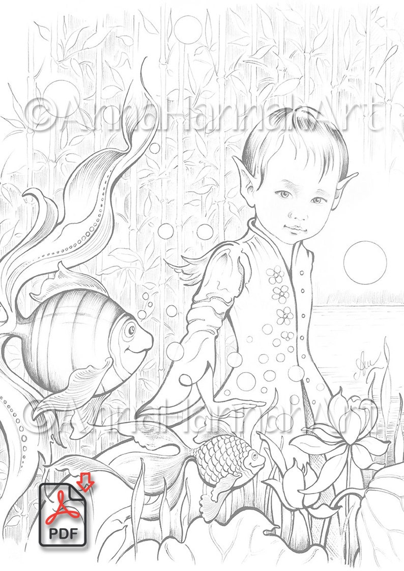 LOTUS CHILDREN: "On the Way" square A4/A3/PDF/ Instant Downloaded Printable Fantasy Coloring Page - for Adults and Children by AnnaHannahArt image 4