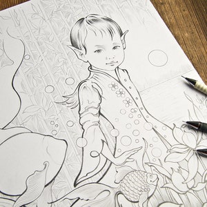 LOTUS CHILDREN: "On the Way" square A4/A3/PDF/ Instant Downloaded Printable Fantasy Coloring Page - for Adults and Children by AnnaHannahArt image 7