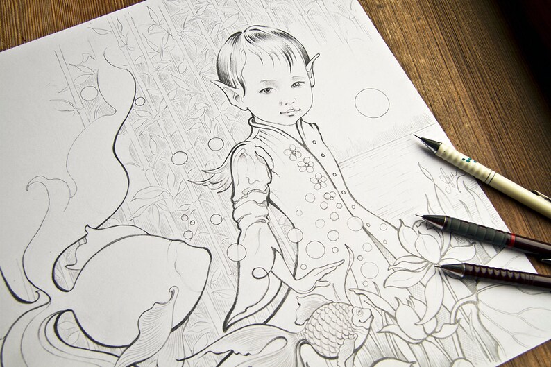 LOTUS CHILDREN: "On the Way" square A4/A3/PDF/ Instant Downloaded Printable Fantasy Coloring Page - for Adults and Children by AnnaHannahArt image 7