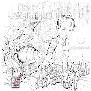 LOTUS CHILDREN: "On the Way" square A4/A3/PDF/ Instant Downloaded Printable Fantasy Coloring Page - for Adults and Children by AnnaHannahArt image 1
