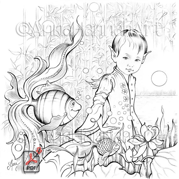 LOTUS CHILDREN: "On the Way" square A4/A3/PDF/ Instant Downloaded Printable Fantasy Coloring Page - for Adults and Children by AnnaHannahArt