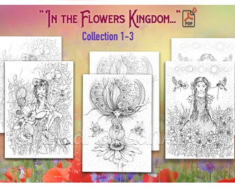 MATHER EARTH-GAYA/"The Flowers Kingdom"(collection 1-3) Set of 3 printable coloring pages for Adults by AnnaHannahArt -format A3/6 Pdf files